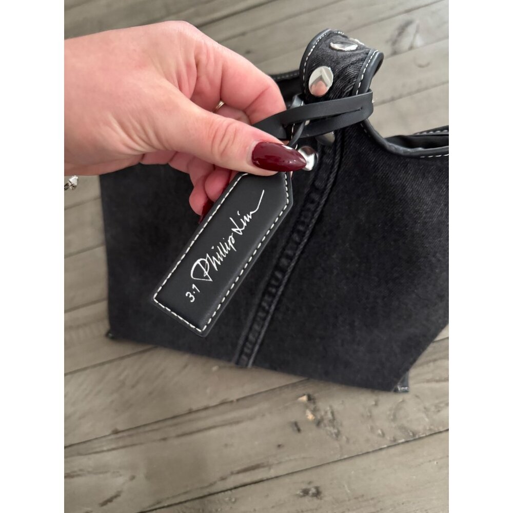 NEW 3.1 PHILLIP LIM Washed Black Denim Mini Market Tote Bag With Studs - Picture 10 of 11